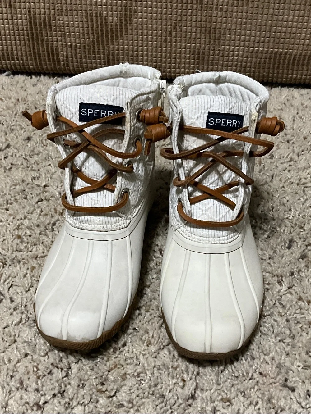 Sperry Kids White & Brown Lace-Up Duck Boots